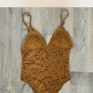 Forever 21 Mustard Lace Bodysuit